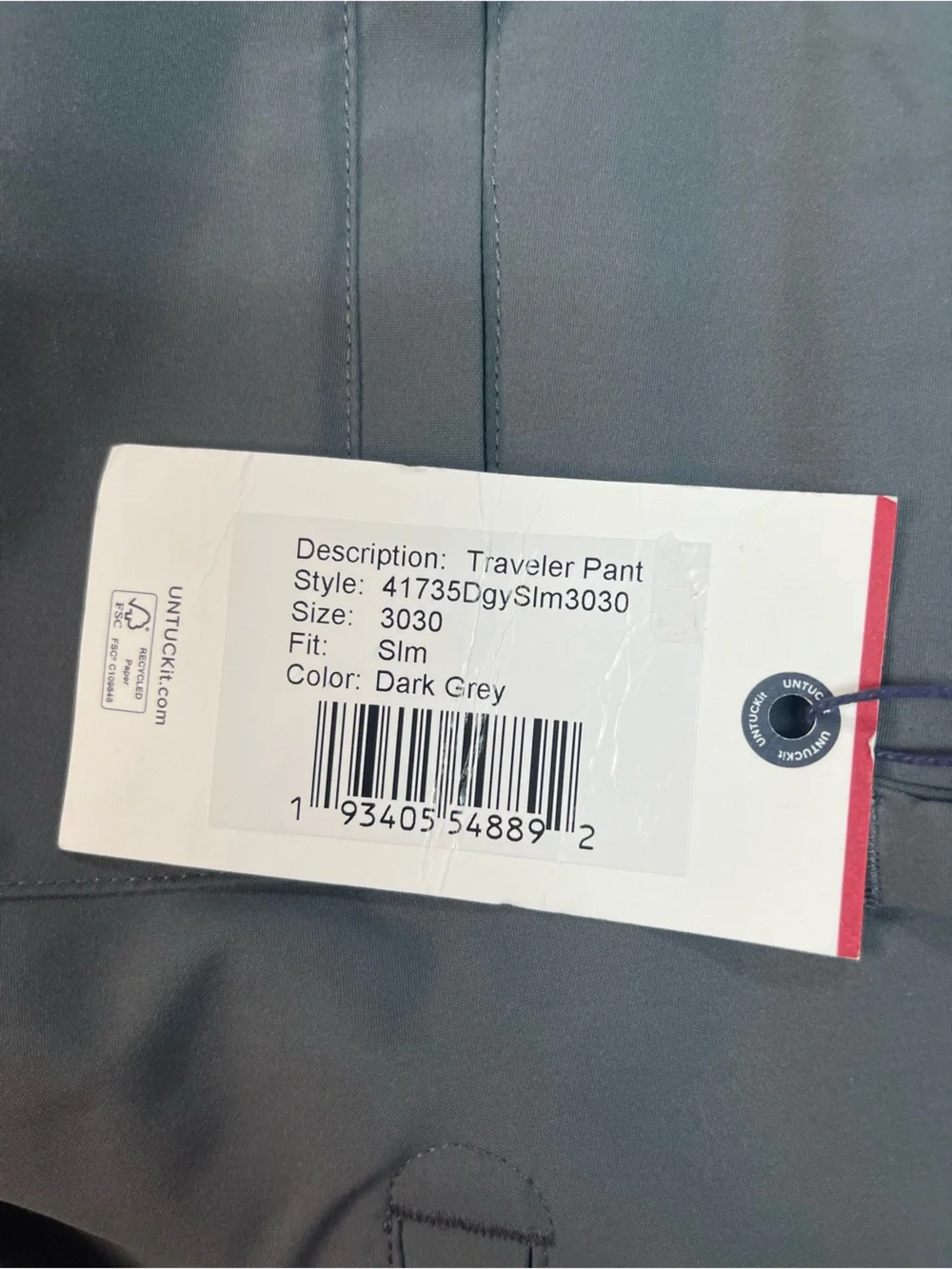 UNTUCKit Traveler Tech Stretch Slim Fit Pant Gray